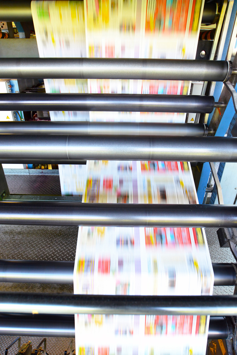 roll offset print machine in a large print shop for production of newspapers & magazines